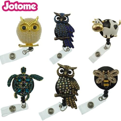Retractable Rhinestone Animal Owl Cow Bee Turtle Badge Reel Holder For Doctor Medical Student Office Supplier