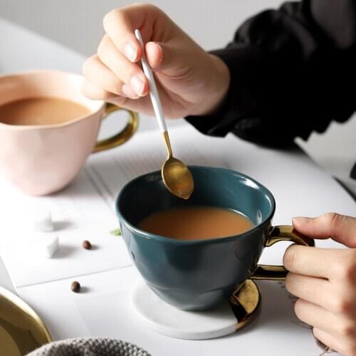 Nordic Brief Coffee Mugs Matte Luxury Water Cafe Tea Milk Cups with Handgrip Condensed Coffee Ceramic Cup Saucer