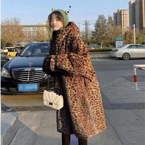 Loose Autumn Winter Faux Fur Coat Women Tops Hooded Korean Style Zipper Long Sleeve Pockets Long Teddy Coat TA25