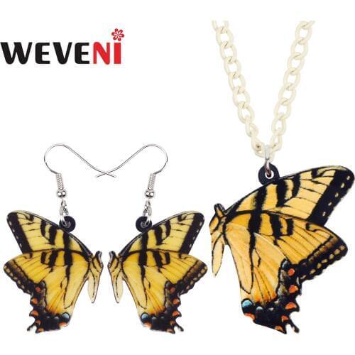 WEVENI Acrylic Papilio Machaon Butterfly Jewelry Sets Earrings Drop Dangle Necklace Pendant Novelty Insect Gift For Women Girls