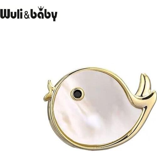 Wuli&baby Natural Shell Bird Magnet Collar Pins For Women Men Cute 2-color Bird Animal Casual Office Brooch Pins Gifts