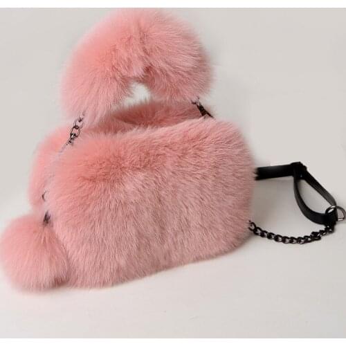 Women Real Fox Fur Bag Ladies Hand Tote Crossbady Bags For Genuine Leather Design Shoulder Bag Cowhide Fashion Fur Ladies bag