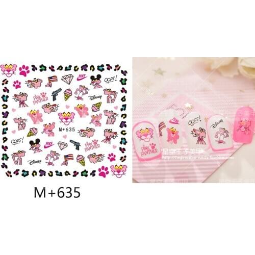 1 sheet Cartoon Nail Sticker Pink Panther cub cute firewood dog super sprout watermelon water sticker DIY fingernail sticker