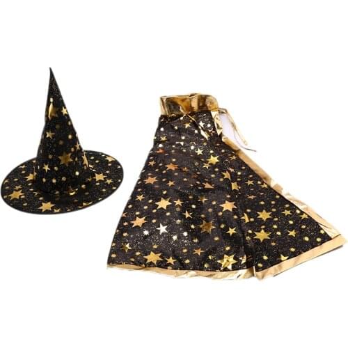2Pcs/Set Kids Childrens' Halloween Costume Witch Cloak Cape and Hat Cosplay Prop