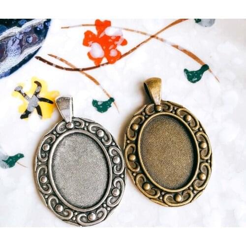 5pcs/lot 18x25mm Necklace Pendant Setting Antique Bronze Silver Glass Cabochon Blank Base Supplies for Jewelry T42