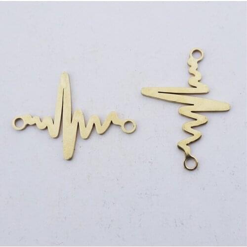 Gold Electrocardiogram Stainless Steel Connectors Diy Bracelet Jewelry Making Findings Component 5 Pcs a Lot