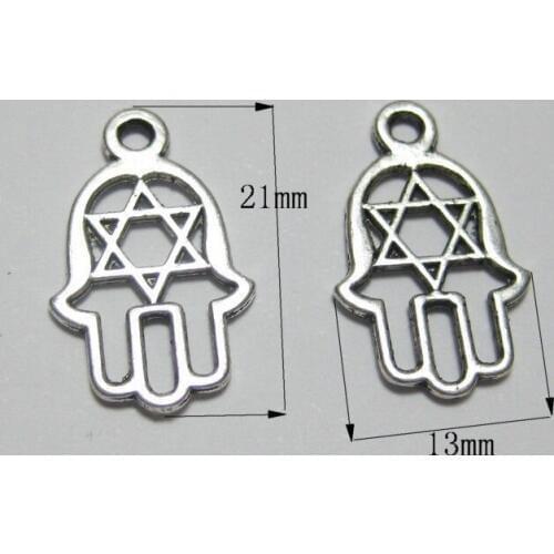50 Tibet Silver Hamsa Hand "Star of David" Good Luck Charm Pendants