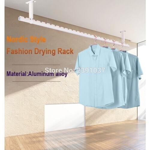 Nordic style Drying rack with Card Slot Fashion Aluminum alloy Clothes Drying rod Balcony ceiling-mounted Clothes rack