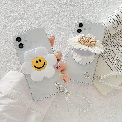 Sunflower Makeup Mirror Soft Phone Cover for Huawei Y5P Y6P Y7P Y8P Y9 Prime 2019 Y6 Y7 2018 Y7A Y6S Y9S Nova 5T 7i SE Bracelet