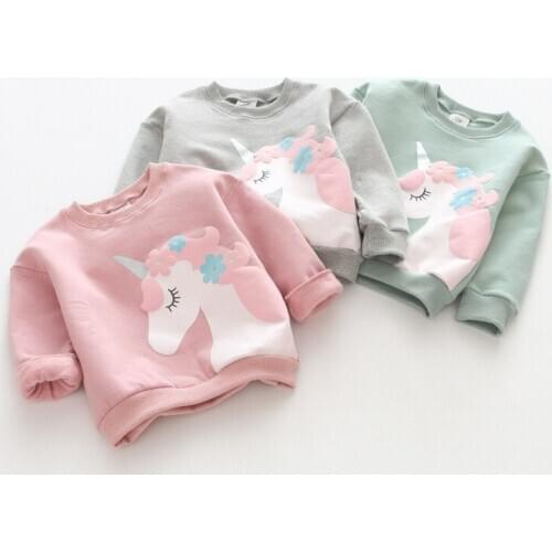 1 2 3 4 5 Years Toddler Girls Shirts Cartoon Unicorn Printing Sweatshirts For Girls Spring Autumn Baby Kids Hoodies Children Top
