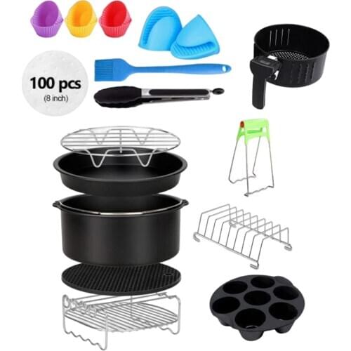13pcs 8 inch Air Fryer 4.2QT-6.8QT Deep Fryer Cake Cups Cupcake Molds Food Tongs Baking Papers