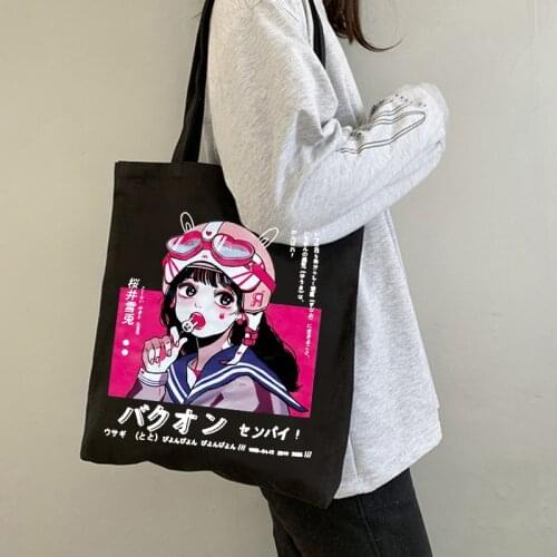 Goth Shopping Bag Graphic Tote Harajuku Shopper Bag Women Canvas Shoulder Bag Gothic Female Punk Funny Eco Large-capacity Y2k