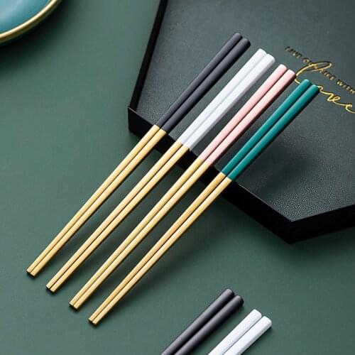4 Pairs Chinese Metal Chopsticks Non-Slip Stainless Steel Chop Sticks Set Reusable Japanese Food Sticks Kitchenware Tableware