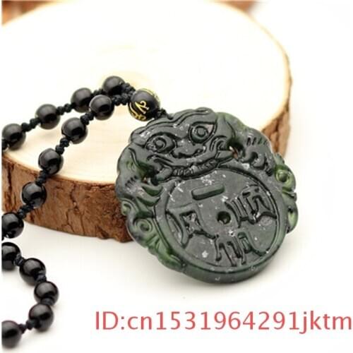 Chinese Gifts Double-sided Tiger Jewelry Green for Black Natural Carved Jade Accessories Obsidian Necklace Pendant Charm Amulet