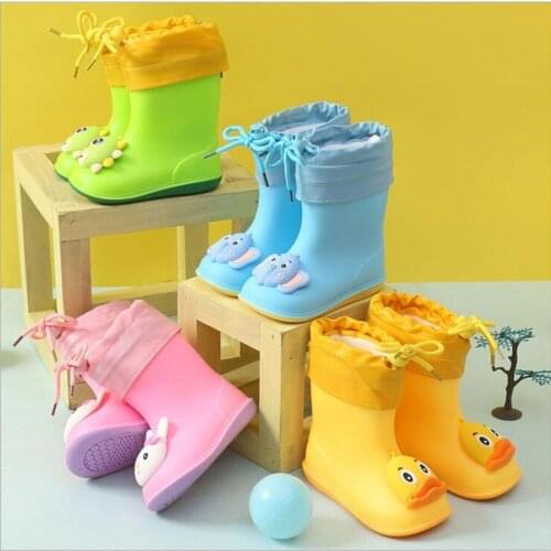 Classic Kids Rainboots Girl Cute 3D Boys Boots Childrens Rain Boots All Seasons Plush Warm Waterproof Toddler Shoes