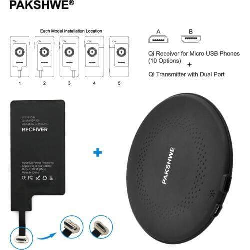 Qi Wireless Charger Kit, Dual-Port Qi Transmitter TI-Solution Receiver for Huawei All Micro USB Smartphones wireless charging