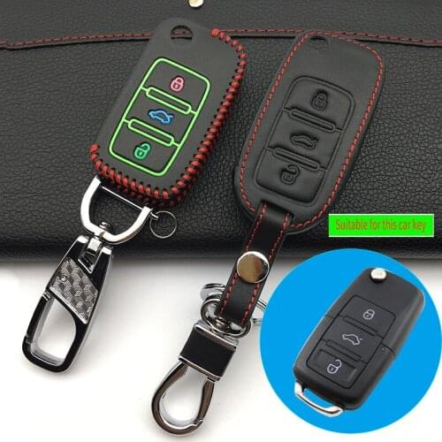 Leather Keychain Key Chain Case Keyboard cover for Volkswagen Jetta Passat Golf A5 Remote Control Protector Car key box keys