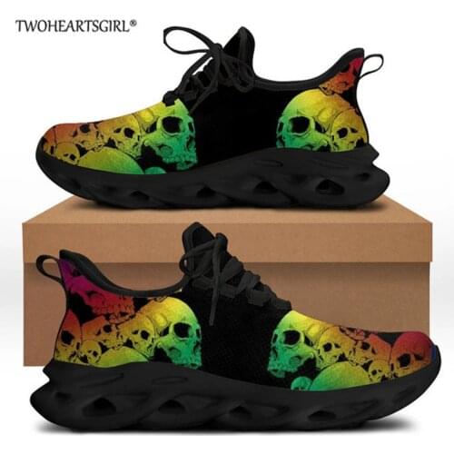 Twoheartsgirl Skull Print Men Sneakers Breathable Mesh Male Casual Shoes Punk Style Lace up Shoes Teen Boys Walking Shoes