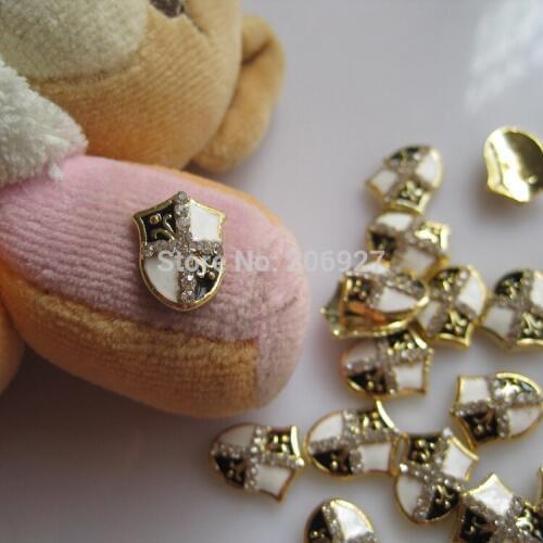 MD-547 10pcs Fancy Rhinestone Gold Shield Deco Metal Charms Metal Deco Charms Nail Art