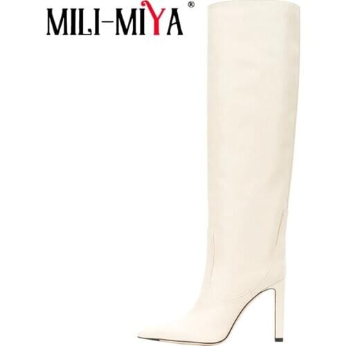 MILI-MIYA Large Size 34-45 European And American Fashion Women Knee High Boots Pointed Toe Stiletto Heels Sexy Nightclub Shoes