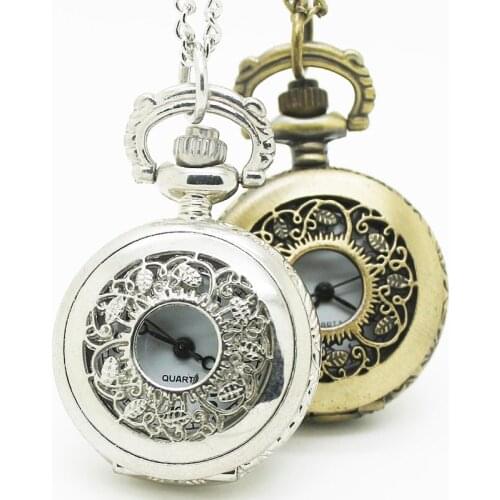 3011) 12pcs/lot Vintage palace style Filigree Vine Leaf Pocket Watch Necklace Chain Pendant Dia 2.7cm mens quartz watch