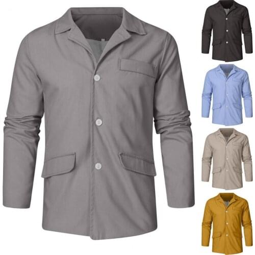 Men Autumn Winter Coat Single-breasted Breathable Cotton Linen Slim Vintage Men Coat Loose Suit for Work