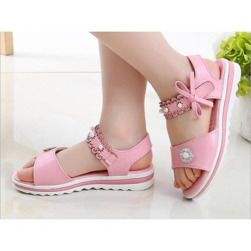 Pearl new pink white fashion Non-slip soft bottom Bows sandals designer summer new Korean girls sandals kids princess shoes