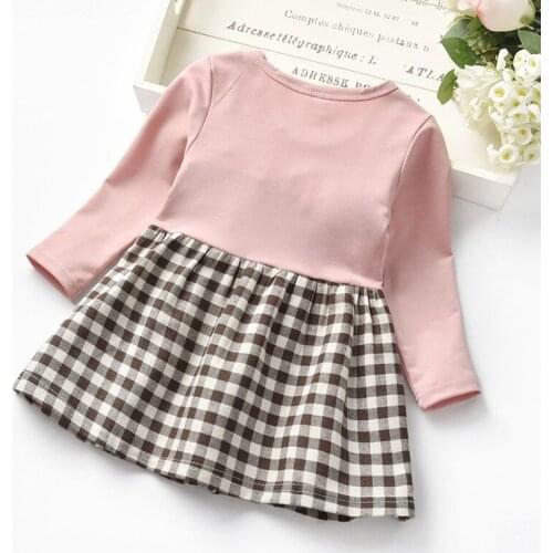 2020 Autumn Rivet Plaid Long Sleeve Children Girl Dress Girls Fake Two-Piece Lace Princess Dress
