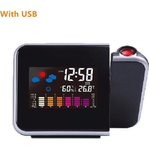 Projection Digital Weather LCD Snooze Alarm Clock Color Display w/ LED Backlight 203C