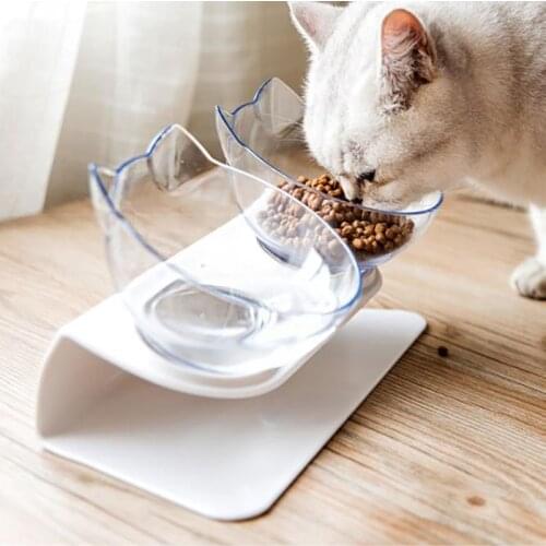 Non-slip Cat Double Bowl Cat Bowl Dog Bowl Food Bowl With Protection Cervical Transparent Cat Pet Products Cat Bowl
