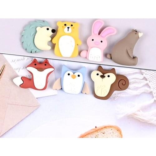 10Pcs Kawaii Hedgehog Fox Rabbit Owl Flatback Resin Cabochon Scrapbooking Hair Bows Phone Decoration Craft DIY Embellishments