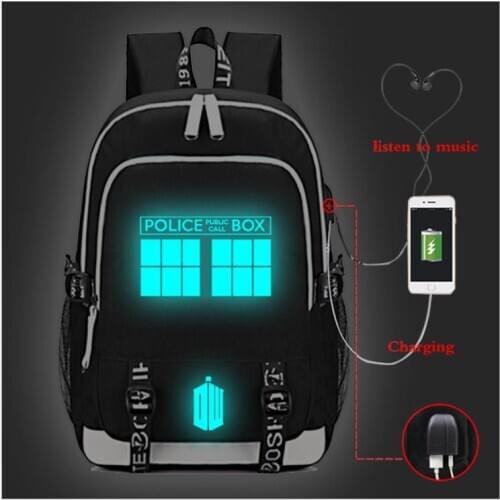 Doctor Who USB Charge Backpack School Bags Men&Women Student Canvas Bag Laptop Travel Shoulder Bags