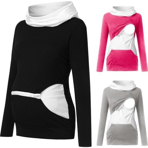 Maternity Sweatshirt Women Nursing Maternity Long Sleeves Coat Breastfeeding Hoodie Pregnant Women Long Sleeve Sweater MC0064