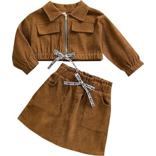 1-5Y Toddler Kids Baby Girl Corduroy Outfits Long Sleeve Zipper Cargo Jacket Tops A-line Skirt 2PCS Autumn Winter Clothes Set