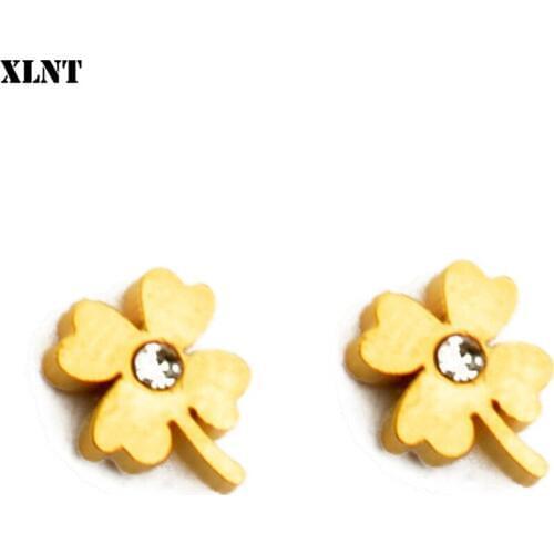 XLNT Stud Earrings for Women Female 2019 Boucle d'oreille Crystal Flower Clover Earring Gold Bijoux Jewelry Brincos Mujer
