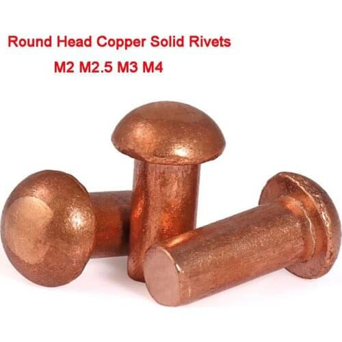 10-100Pcs GB867 High Quality Round Head Copper Solid Rivets Fasteners Gold Tone Hardware M2 M2.5 M3 M4 Length 3-40mm