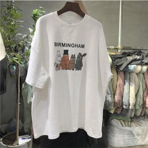Футболка женский 2021 Casual Wild Letter Cartoon Print Tshirt Women Streetwear Oversized Loose Femme Summer Tops