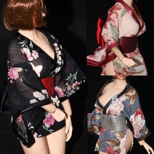 1/6 female clothes TBLeague Phicen Kimono printed ultra-thin gauze high slit kimono fit 12'' action figure body
