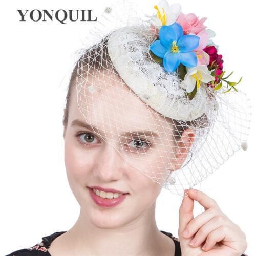 Bridal Mesh Fashion Flower Hair Fascinator Hats Ladies New Charming Headwear With Fancy Feather Hair Accessories Chic Show Hats