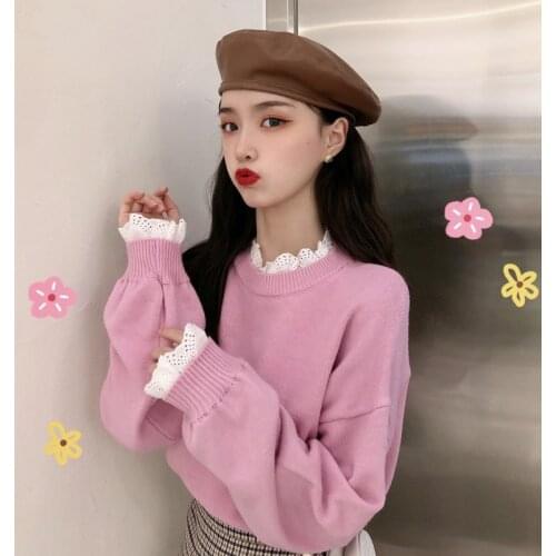 2020Fall Lazy Style Pullover Sweater Female Korean Version Loose Versatile Fashion Outer Long-sleeved Sweater knitting Pullover