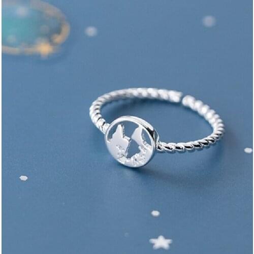 VENTFILLE 925 Sterling Silver Korean Fashion Hollow Simple Personality Thread Design Open Ring