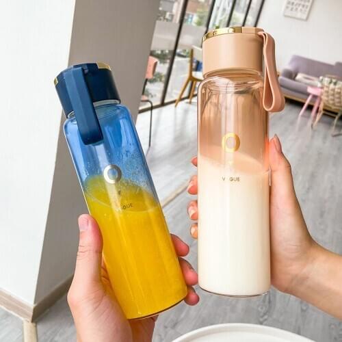 400ml Gradient Glass Cup Portable Thicken Couple Glass Bottle Fashion Water Bottle Milk Water Cup for Girl Boy Student