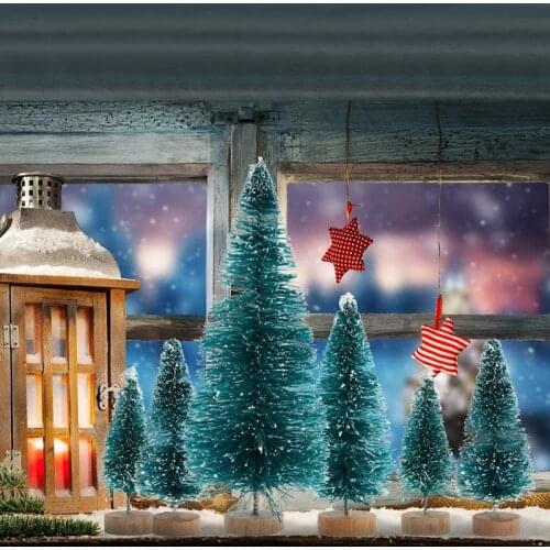 60 Pcs Mini Sisal Snow Frost Christmas Trees Winter Pine Tabletop DIY Xmas Trees for Christmas Decor Village House Navidad