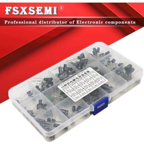 15Values 200Pcs/lot 0.1UF-220UF Aluminum Electrolytic Capacitors 16-50V Electrolytic capacitor Assorted kit + box