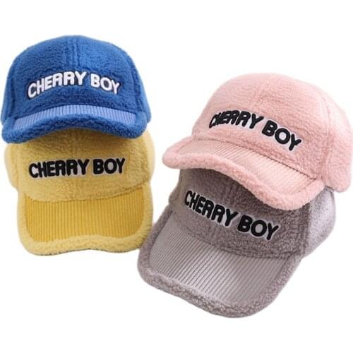 Doitbest Winter Snapback Cap Kid Boys Girls Baseball Caps Lamb wool Cherry Letters Autumn Children Hats Kids Sun Hat