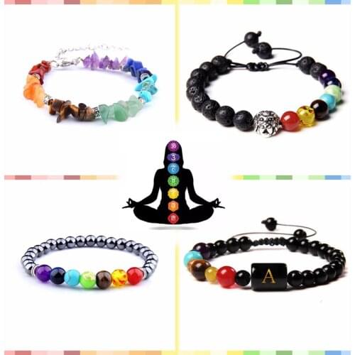 Reiki 7 Chakra Bracelet Natural Stone Bracelets & Bangles Healing Crystal Pray Yoga Balance Buddha Beads Bracelets For Women Men