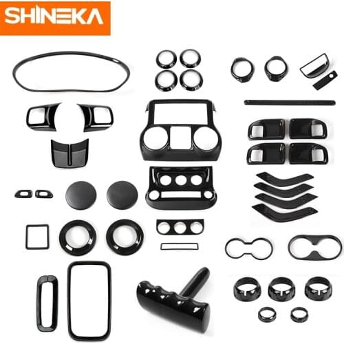 SHINEKA Black Car Interior Center Console Decoration Cover Stickers 4Door Accessories For Jeep Wrangler JK 2011-2017 Car Styling