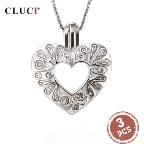 CLUCI 3pcs Silver 925 Heart Shaped Romantic Pendant Jewelry Gift for Women 925 Sterling Silver Pendant Pearl Locket SC299SB