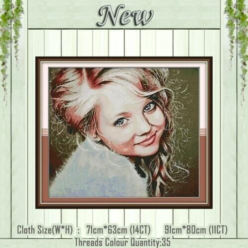 Look back and smile girl decor painting counted printed on the canvas DMC 11CT 14CT kits Cross Stitch embroidery needlework Sets