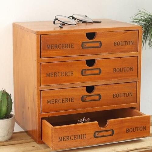 Wooden Retro 4 Layer Drawer Storage Box Retro Desktop Dividers Organizer Cosmetic Jewelry Rustic Shelf Cabinet Home